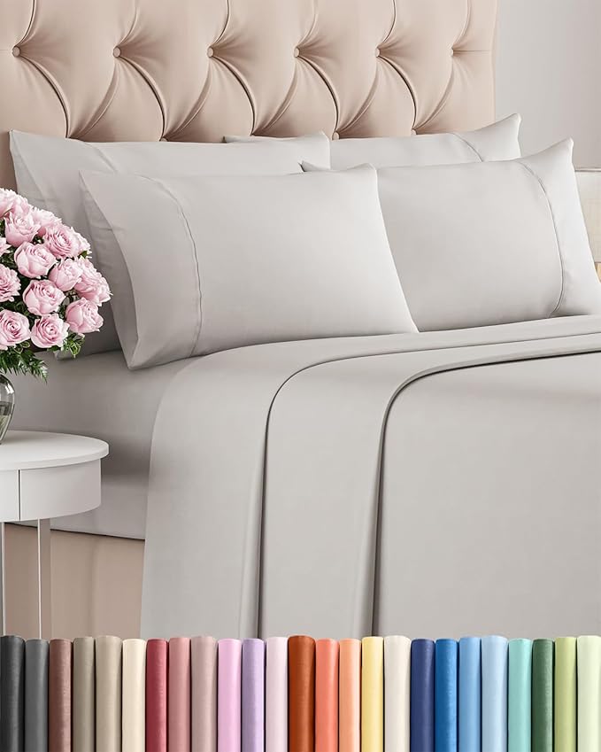 Cal King 6 Piece Sheet Set - Comfy Breathable & Cooling - Soft Hotel Luxury Bedding Set with 8-16 Inch Deep Pockets - 1 Flat & 1 Fitted Sheet & 4 Pillowcases - Wrinkle Free & Easy Care - French Grey