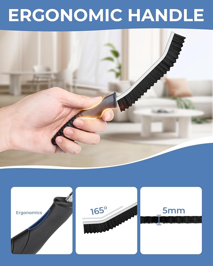 Cleangor Crevice Cleaning Brushes, Cleaner Scrub Brush Tool for Hard to Reach Tight Space, Home Essentials, Serrated Scrub Brushes, Cleaning Supplies for Shower, Bathroom, Kitchen, Toilet (6, Black)