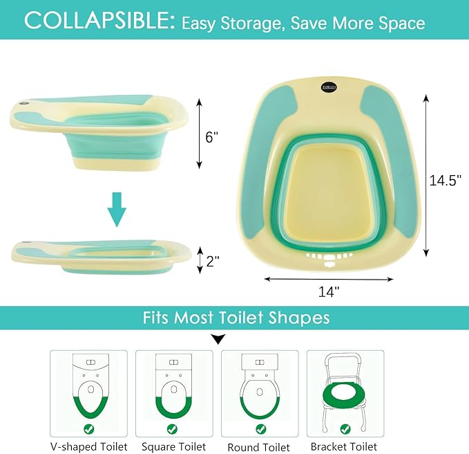 Sitz Bath, Portable Sitz Bath for Toilet Seat, Sitz Bath for Hemorrhoids, Sitz Bath for Postpartum Care, Toilet Basin for Women Men Adults, Sits Bath Soak Salts Tub, Hip Bath Bowl, Green