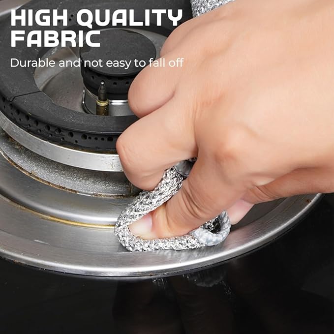 Cecurpo Multipurpose Wire Dishwashing Rags, New Silver Stainless Steel Dishwashing Cloth for Wet and Dry, Reusable Premium Metal Scrubbing Pads Sponge Clean Tool for Home Kitchen (10)