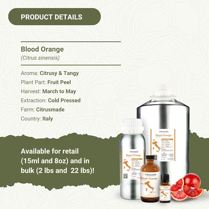 Blood Orange Essential Oil - Direct from Citrusmade in Sicily - Pure Essential Oil for Diffusers and Aromatherapy - Natural Citrus Scent | 100% Pure Therapeutic Grade (22lbs)