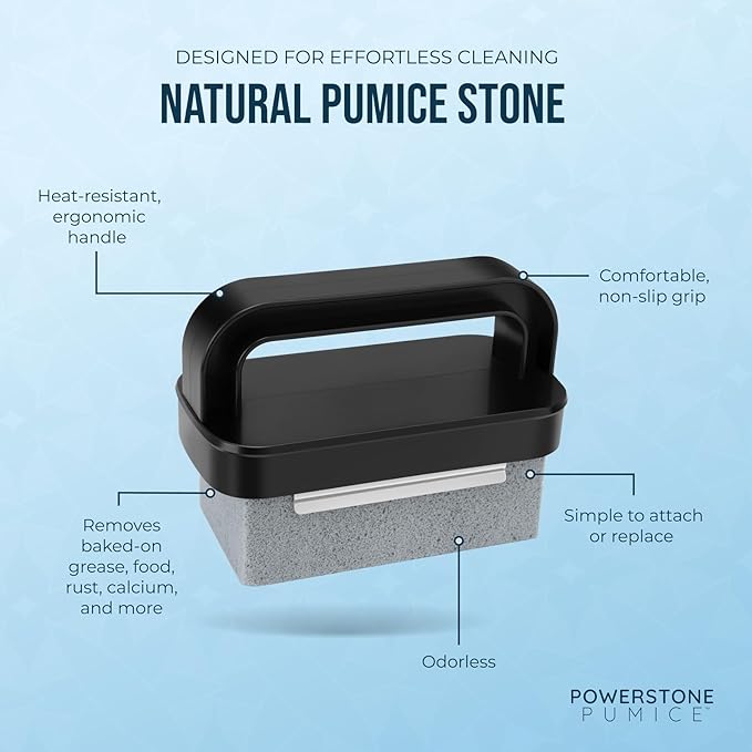 Powerstone Pumice Grill Stone Cleaning Block with Handle Set - Includes 2 Handles, 6 Pumice Stones for Cleaning Oven, Griddle, BBQ Grates, Stove, Flat Tops, Cookware, & Pans