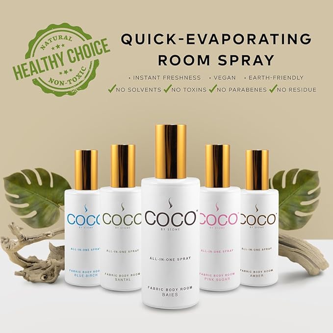 COCO by Stone 5oz All-in-One Spray (Pink Sugar) Shake & Spray Formula for Fabric, Pillows, Interiors, Clothing, Home Fragrance Accessories, Room Perfume, Room Deodorizer, Vegan & Cruelty-Free
