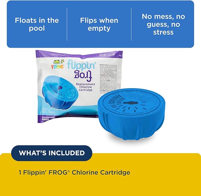 FROG Replacement Chlorine Cartridge for use with Flippin’ FROG Floating Sanitizer System - Prefilled Cartridges Support Easy Pool Maintenance and Cleaner & Clearer Water - 1 Pack