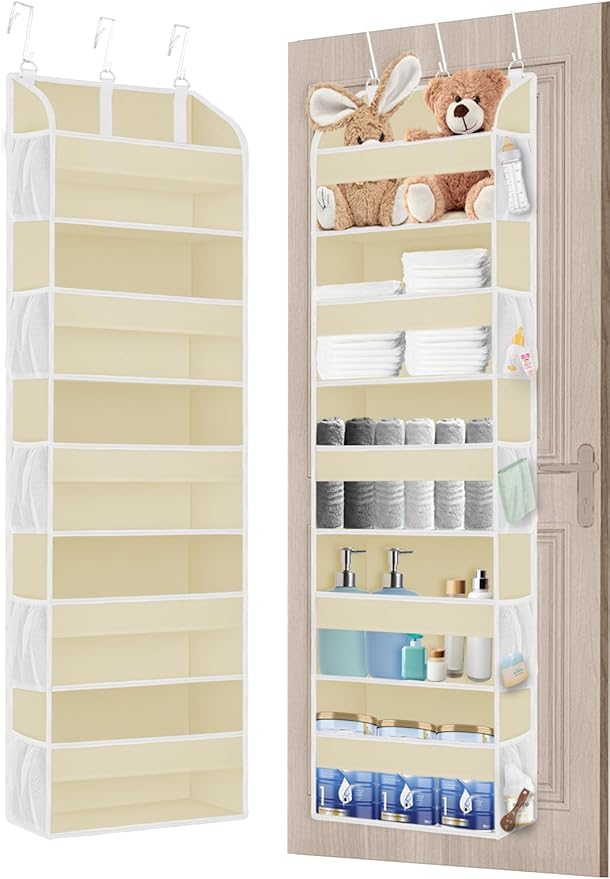 TAHAVICE 1 Pack Over The Door Storage Organizer with 5 Pockets 10 Mesh Pockets, 44 lbs Weight Capacity Door Hanging Organizers and Storage for Bedroom,Bathroom,Nursery,Kidroom,Babyroom