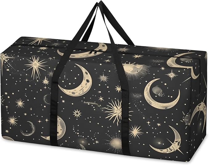 Extra Large Storage Bag with Zipper 54 Gallon Moving Bags Heavy Duty Christmas Tree Storage Bag Packing Bags for Moving, Storage Totes Duffle Bag Waterproof Containers for Organizing (Moon & Stars)
