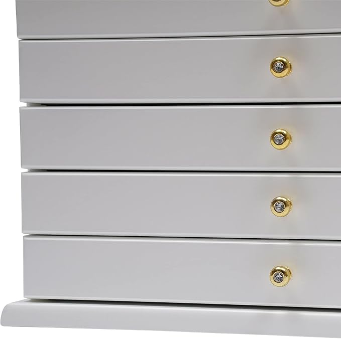 6-layer White Jewelry Box Organizer, Exquisitely Lucky Four Leaf Clover Wooden Jewelry Storage Organizer Great Ideal for Earring, Ring, Necklace, Bracelets,Christmas Gifts