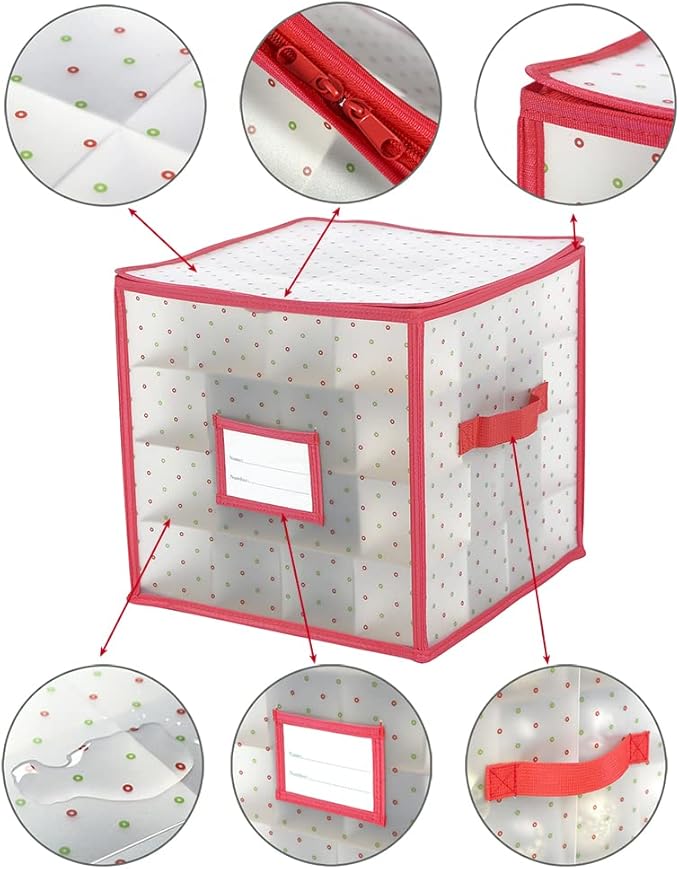 Sattiyrch Plastic Christmas Ornament Storage Box with Trays,Customizable Dividers,Dust-Proof Durable Ornament Organizer Holder,Christmas Storage Containers,Holds 64 x 3 inch Ornaments