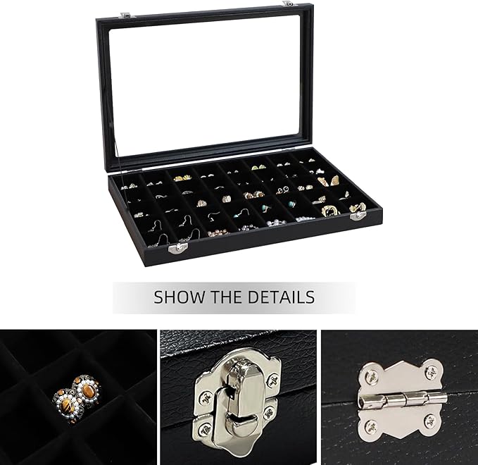 Wudygirl Jewelry Organizer 40 Grid Earring Holder Organizer with Clear Lid Jewelry Box for Rings Earrings Bracelets Storage Display Case for Women