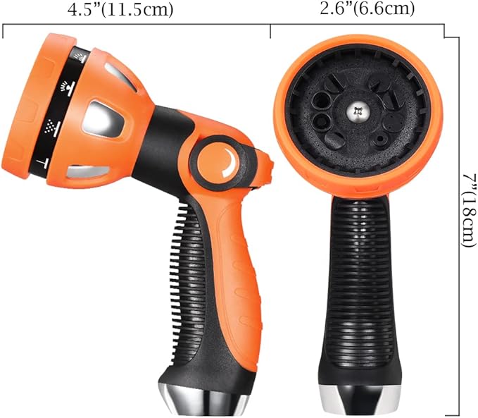 Water Hose Nozzle|Garden Hose Nozzle Hose Spray Nozzle with 10 Patterns High Pressure Hose Nozzles for Garden Hose for Watering Plants Washing Cars Pets(Orange)