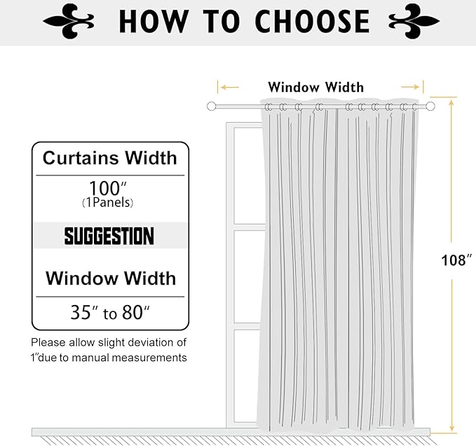 ChrisDowa Room Divider Curtain 108 Inches Long, Wide Blackout Sliding Door Curtain for Bedroom, Room Darkening Privacy Window Curtain for Patio Door (1 Panel Set, Black, 100 x 108 Inch)