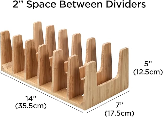 KANDOHAUS Kitchen Cabinet Organizer - Sturdy Bamboo Pot and Pan Organizer for Inside Cabinet - Multiuse Lid Organizer - Durable & Minimalist Kitchen Cabinet Organizer