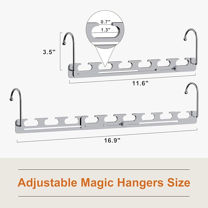 Sindax Space Saving Hangers Telescopic, 6 Holes Clothes Hangers Adjustment to 9 Holes, Upgraded Sturdy Metal Clothes Hangers Space Saving for Heavy Clothes, Closet Organizers and Storage - 3 Pack