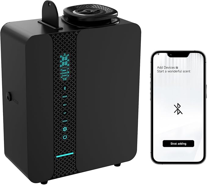 Waterless Diffuser - Aroma Scent Machine Aromatherapy Smart LCD Touch & APP Control 2000 Sq.Ft Essential Oil Diffusers 200ML Oil Level Monitoring for Large Room, Hotel, Office, Metal Material