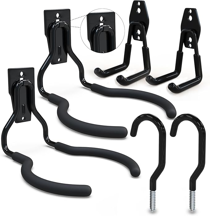3-H Weed Eater Hanger 2 Pack,2 Garden Hose Holder,2 Screw in Hooks,Utility Weedeater Rack,Tool Hangers for Organizing and Hanging Weed Wacker,Leaf Blower,String Trimmer in Garden