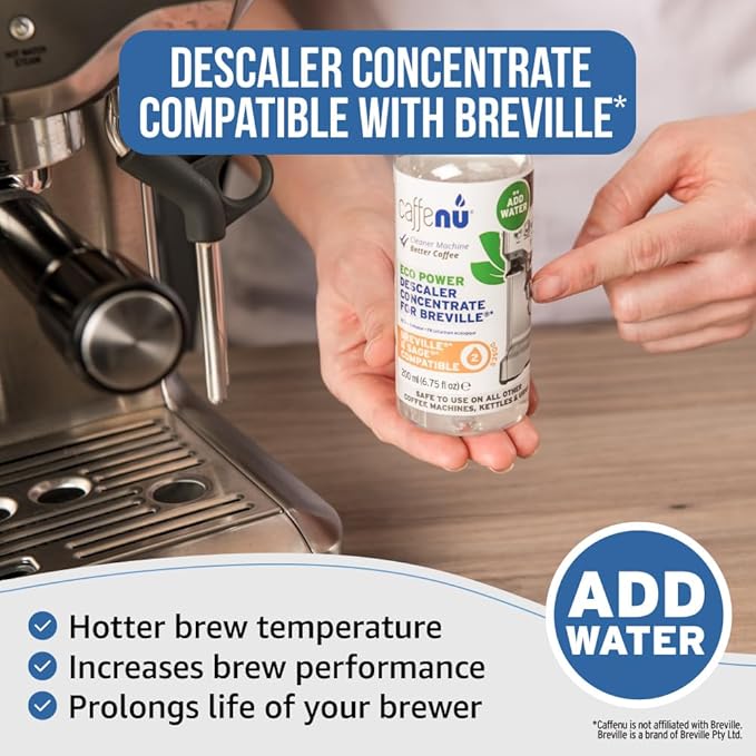 Breville Compatible Descaling Solution. Bottle of Descaler Solution. Descaling Kit Removes Limescale For Hotter Coffee. 2 Uses Descaler For Breville Coffee Machines.