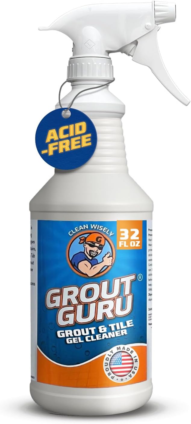 Guru The Professional Grout Cleaner for Tile Floors | Acid Free Formula | Tile Cleaner Spray for Marble, Natural Stones, Porcelain, & Marble | Shower Bathroom and Home Cleaner - Spray, 32 Oz