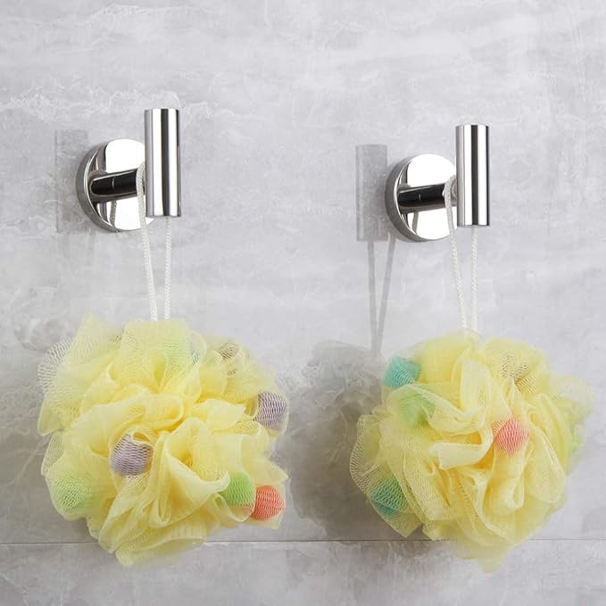 Polished Stainless Steel Towel Coat Hooks Bathroom Clothes Garage Hotel Cabinet Closet Sponges Robe Hook Wall Mounted Round Kitchen Heavy Duty Bath Door Hanger 2 Pack