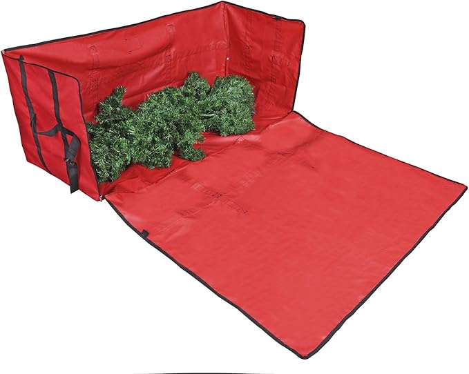 ProPik Rolling Christmas Tree Storage Bag, Fits Up to 9 Foot Tall Disassembled Trees, 25" X 25" X 60", Extra Large Heavy Duty Xmas Container with Wheels, Handles and Straps (Red)