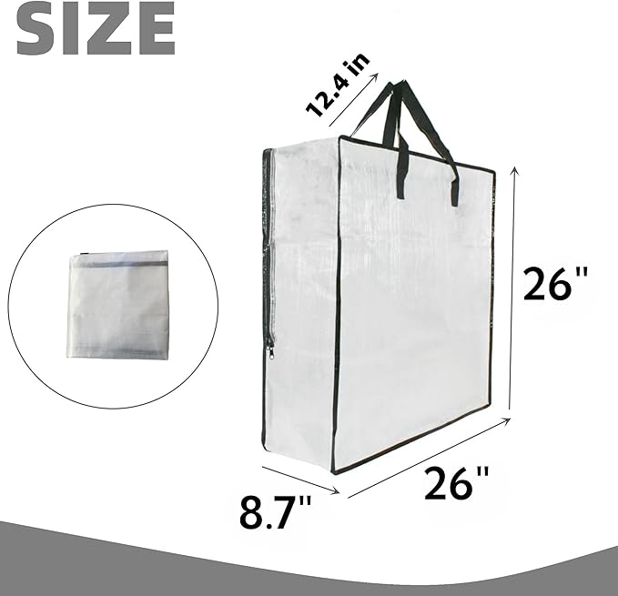 3 Pack Clear Bags with Zipper and Handles, Halloween Christmas Wreath Storage, Gift Bag Organizer, Moving Boxes Alternative, Under the Bed Storage