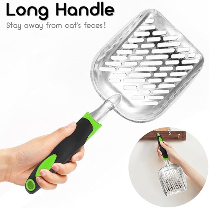 Apidgrowth Cat Litter Scoop-Metal Cat Scooper-Long Handle Scoop,Cat Scooper-Poop Sifting-Mesh Shovel-Suitable for Cat Litter Box(Green)-Christmas