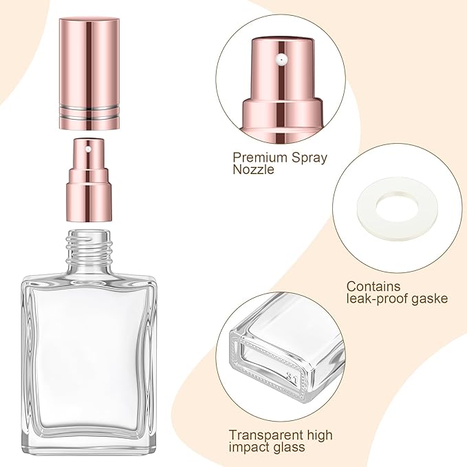 Domensi 30 Pcs 15 ml Glass Perfume Bottles Mini Glass Empty Spray Atomizer Bottles Bulk Refillable Small Perfume Dispenser Container with Pump Tool for Travel Plants Hair Cleaning Skin Care(Rose Gold)