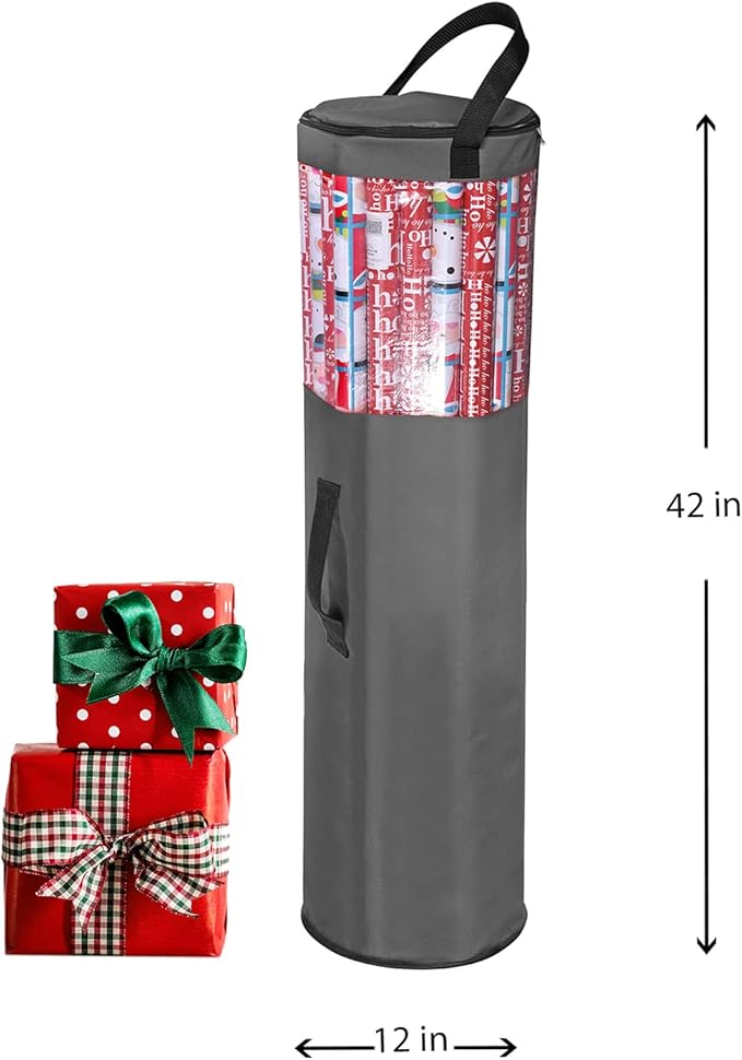 Primode Wrapping Paper Storage Bag | Wrapping Paper Organizer Under Bed for Storing Multiple Rolls of Gift Wrap, 42” Length Container Constructed of Durable 600D Oxford Material (Gray)