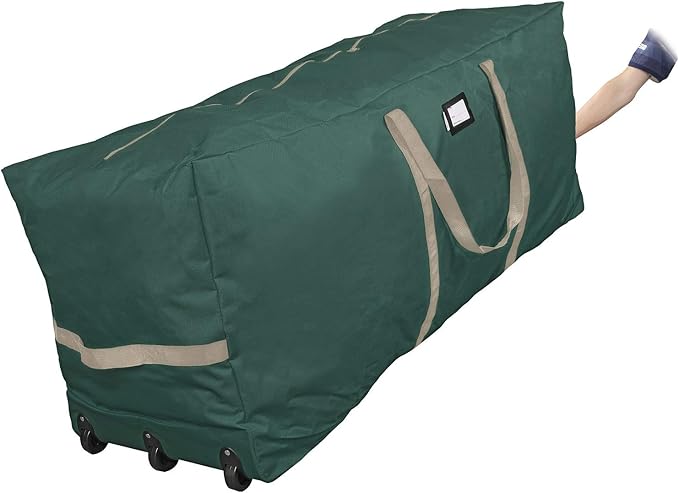 ProPik Christmas Rolling Tree Storage Bag, Fits Up to 9 ft. Tall Disassembled Holiday Tree, 28" X 16" X 60", Extra Large Heavy Duty Storage Container with Wheels, Front and Side Handles (Green)