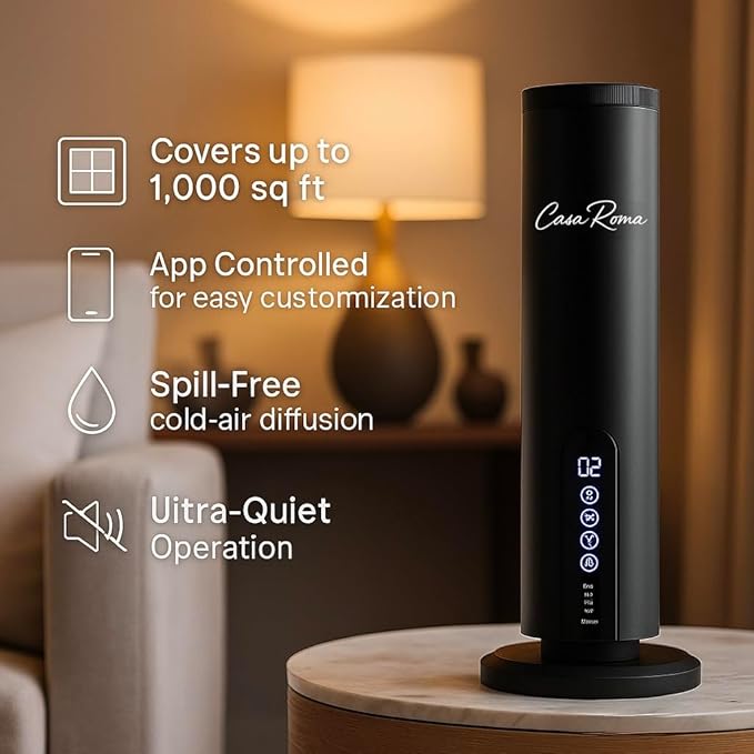 Alto Luxury Table-Top Aroma Oil Diffuser – Waterless Cold-Air Scent Machine with Bluetooth & Touch Panel, Rechargeable Battery, 120ml Cartridge – Black, Up to 1,000 sq. ft