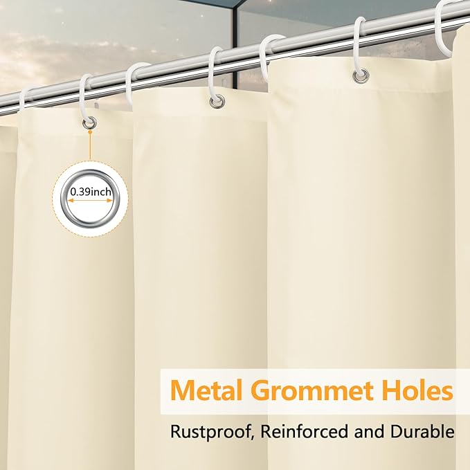 Waterproof Fabric Shower Curtain Liner with 3 Extra-Large Magnets, 72 x 72 inch Washable Cloth Shower Liner Elegant Hotel Quality, Neutral Cream Lightweight Shower Curtain for Bathroom