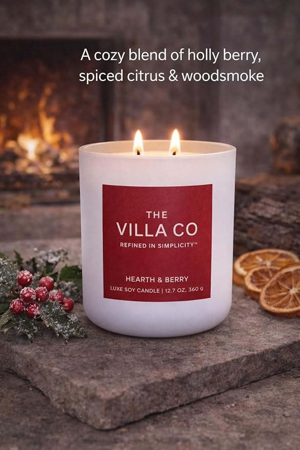 Hearth and Berry | Scented Candle for Women & Men | Hand-Poured, Aromatic & Fragrant | 60 Hour Burn Time 12.7 OZ | Soy Based | Phthalate Free | Made in USA