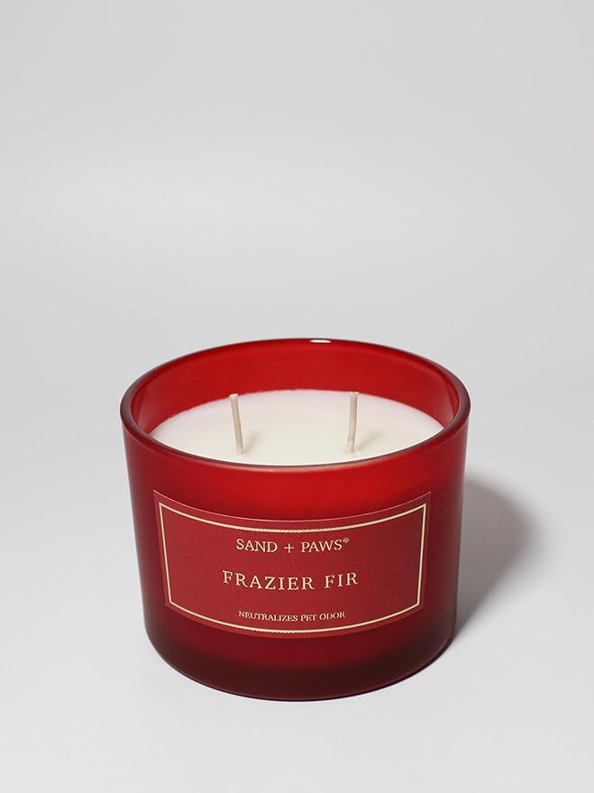 Sand + Paws Scented Candle - Frazier Fir - Additional Scents and Sizes –Luxurious Air Freshening Jar Candles Neutralize pet Odors and Enhance Home décor – 100% Cotton Lead-Free Wicks - 12 oz