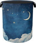 Starry Stars Moon Laundry Basket - Foldable Canvas Laundry Hamper with Handles, Heavy Duty Clothes Storage Basket for Home/Bedroom/Dorm