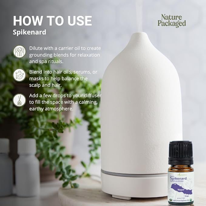 Organic Spikenard Essential Oil - Direct from Annapurna Aroma Nepal - Steam Distilled - Aceite de Nardo for Aromatherapy, Massage, Diffuser, DIY Candle and Soap Making - 5ml