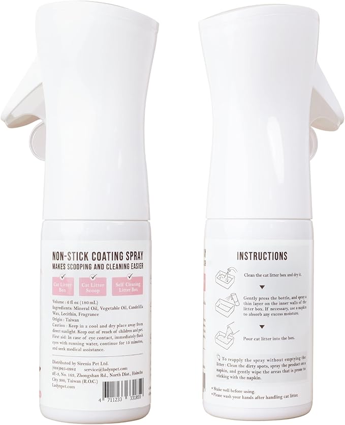 Lady N Non-Stick Coating Spray for Cat Litter Box and Self-Cleaning Litter Box | Alcohol-Free, Food Grade Waxing Formula, Prevents Sticking & Makes Cleaning Easy, 6 fl oz