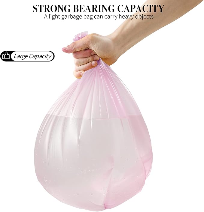5 Rolls Small Trash Bags - 200 Counts Durable 4 Gallon Small Garbage Bags for home office kitchen Bathroom Bedroom Trash Can liners（Pink）