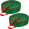 Christmas Wreath Storage Bag 25inch -Large Christmas Wreath Storage Container-Durable Oxford Fabric, Dual Zippered, Easy to Slip the Wreath in & Out, Protect Wreath Garlands from Dust-Green,Pack of 2
