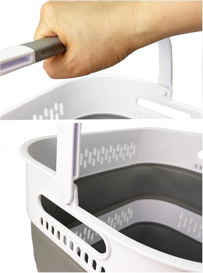 SAMMART 38L(10 Gal) Collapsible Laundry Basket - Foldable Pop-Up Storage Container/Organizer-Portable Space Saving Hamper, Measure 17.5x13.3x15.7"/3.8" Expanded/Collapsed (2, White/Grey)