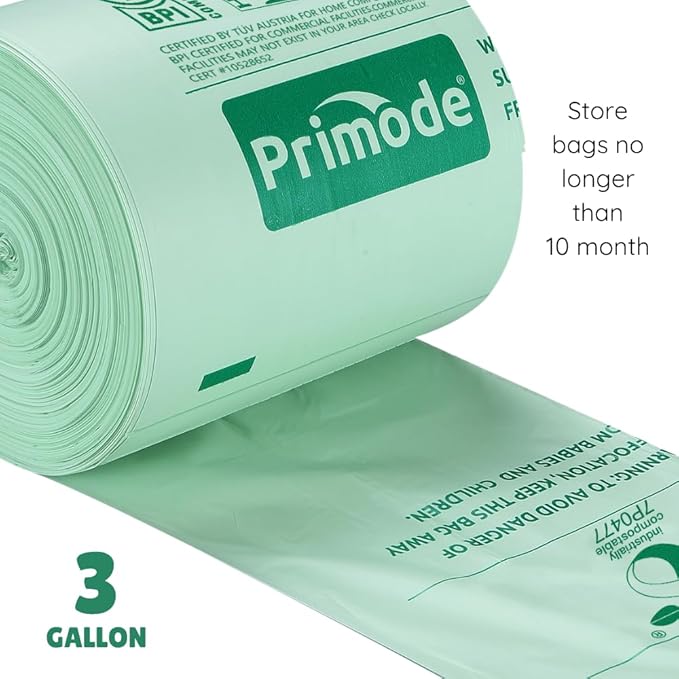 Compost Bags, Compostable Trash Bags 3 Gallon Compostable Bags 300 Count Small Compost Bags for Countertop bin Extra Thick 0.71 Mil. ASTM D6400 Certified By BPI and TÜV AUSTRIA (3 Gallon, 300 Units)