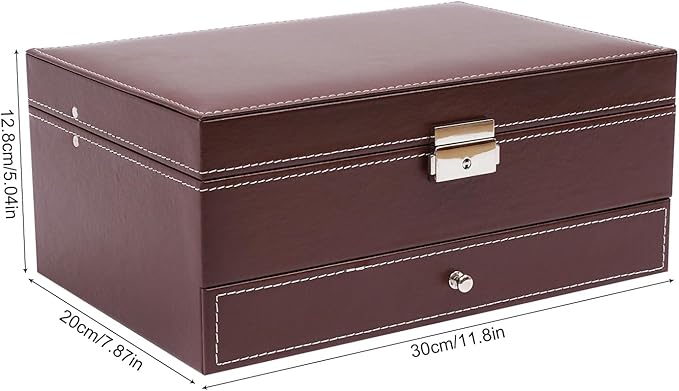 2-Layer Retro Jewelry Box Organizer with Mirror and Lock,Leather Jewelry Box for Womens Girls,Brown Jewellery Holder Organizer Box for Necklace Earrings Rings Bracelets, Christmas New Year Gift