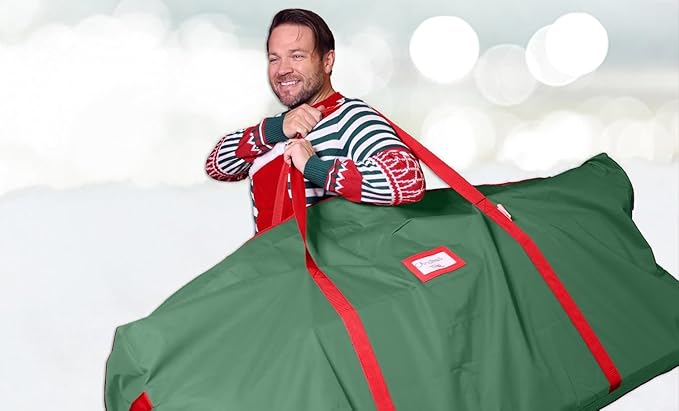 HOLDN’ STORAGE Christmas Tree Bag Heavy Duty 600D Oxford - Christmas Tree Bags Storage Fits Up To 9Ft, Extra Wide, Waterproof Storage Bags with Reinforced Handles & Zipper - Green