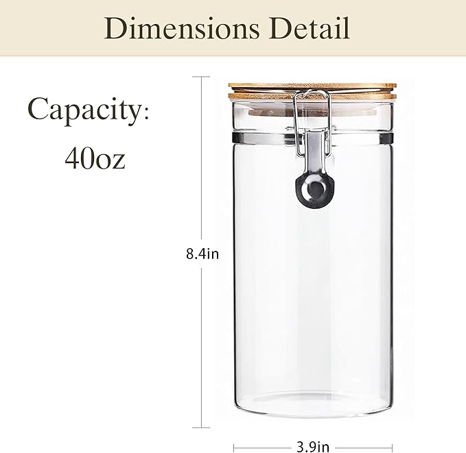 EQEY Glass Storage Jars Set Elegant Containers with Airtight Bamboo Lids, Perfect for Kitchen Organization - Flour, Rice, Pasta, Sugar, Coffee Beans, Accessories Included (Coffee Jar x 2)