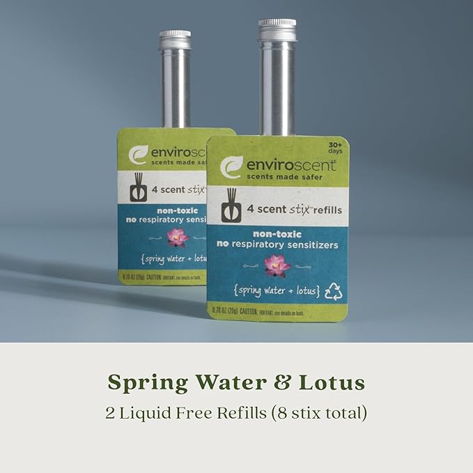 Enviroscent Non-Toxic Air Freshener Scent Stix™ Refills - Compatible with Enviroscent Scent Stix™ Liquid-Free Diffuser Kit - Fragrance Lasts Up to 60 Days - Spring Water & Lotus (Pack of 2)