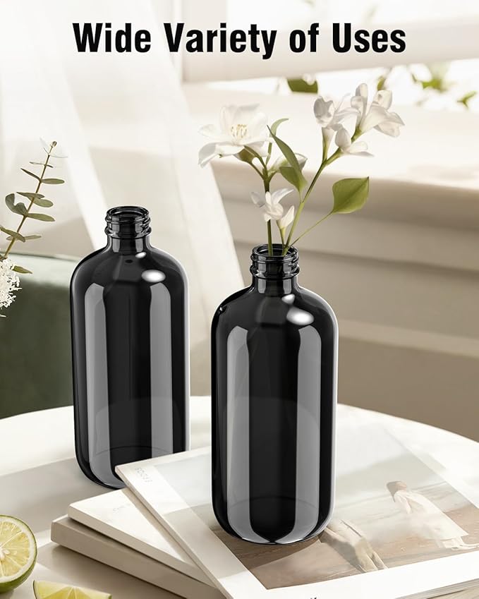 Bontip Glass Spray Bottle, Black Glass Spray Bottle Set & Accessories Refillable for Plants Window Cleaners Aromatherapy Facial hydration Watering Flowers Hair Care (2 Pack/16oz) (Black)