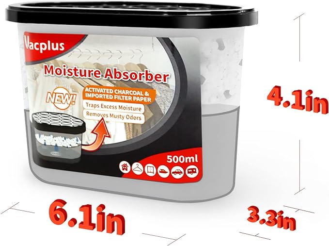 Vacplus Moisture Absorbers 6 Pack, Portable Humidity Absorber Boxes for Your Bathroom, Closet & Car, Dehumidifier with Activated Carbon, 10.5 Oz