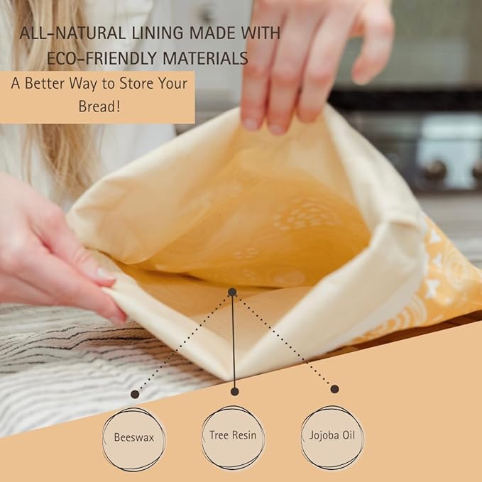 Reliable Rhodes Reusable Beeswax Bread Bag 2 Pack –12x17 Bread Bag for Homemade Sourdough, Beeswax Coated Organic Cotton Storage Bag for Loaf Baguette, Freezer Safe, Eco-Friendly Wrap Birds