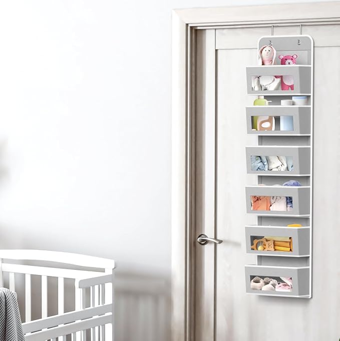 Simple Houseware 6 Clear Window Pocket Over Closet Door Storage Hanging Organizer for Bedroom, Bathroom, Pantry, Gay