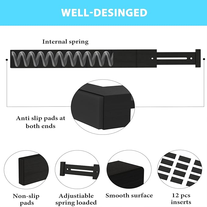 GZOOGHOME 6 Pack Bamboo Drawer Dividers with 12 Inserts, Expandable Adjustable Clothes Drawer Organizers and Storage from 17" to 22" for Kitchen, Bedroom, Dresser, Cosmetics (Black)