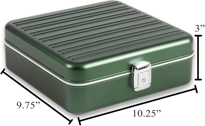 Bey-Berk Personalized Prague Aluminum 9-Slot Watch Case (Hunter Green), Locking Travel Metal Watch Box with Quilted Interior, 9.75" x 3" x 10.25"