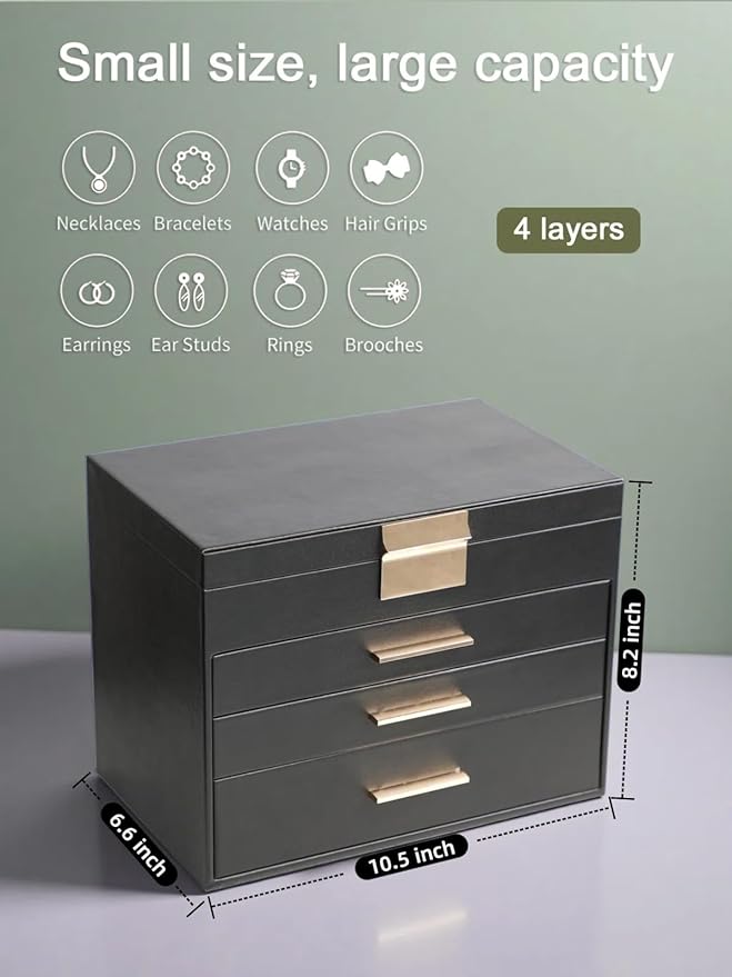 BOOVO Jewelry Boxes for Women, 5 Layer Jewelry Organizer with Necklace Hanger and Drawers, Large Jewelry Box for Earrings, Necklace and Bracelet Storage Gifts for Women and Girls (Black, 5 Layer)